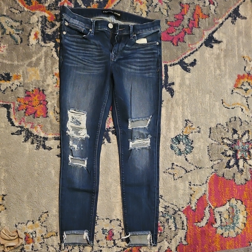 Express Blue Skinny Distressed Jeans